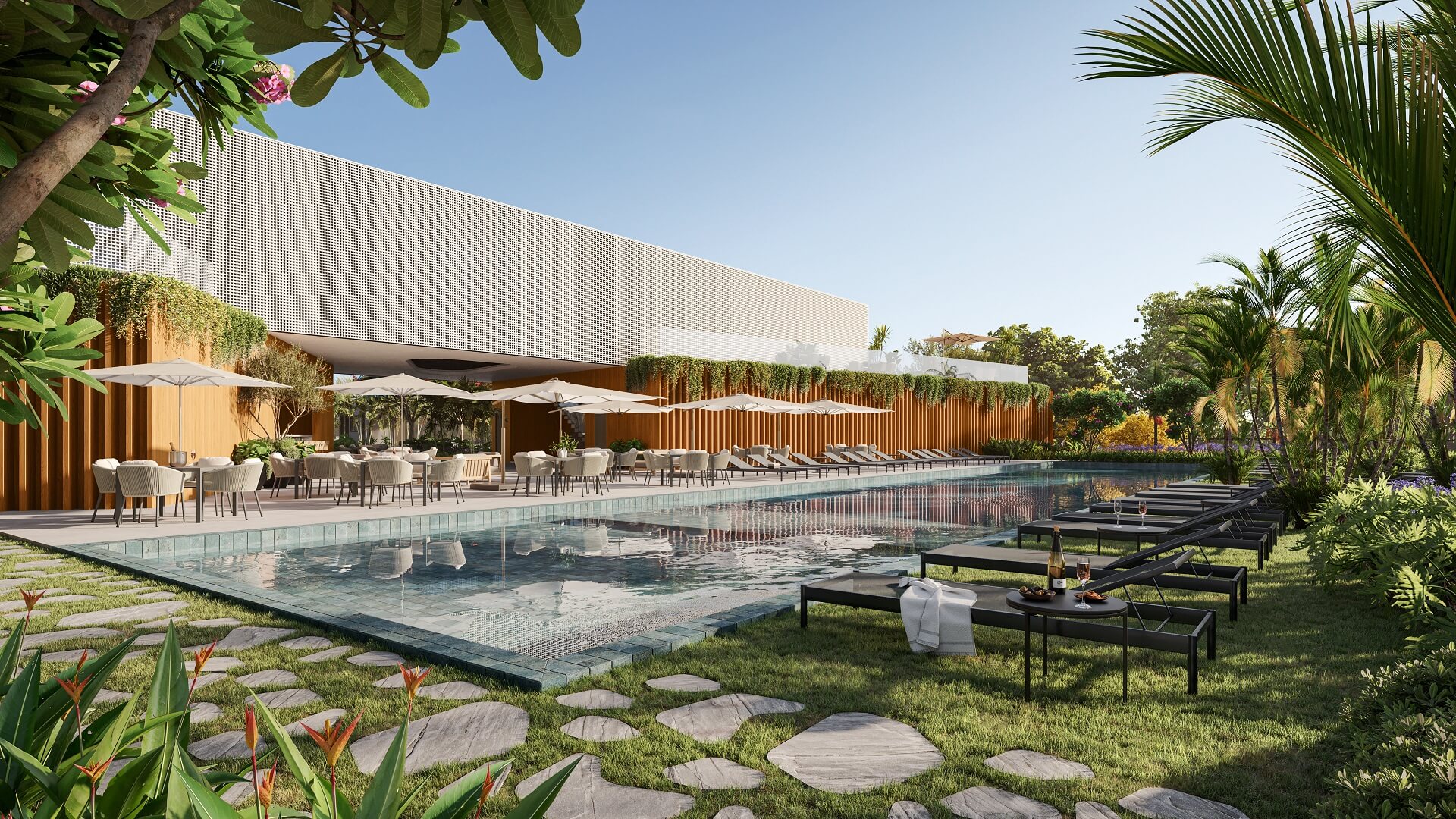 Fachada do Garden Club, clube particular do The Garden